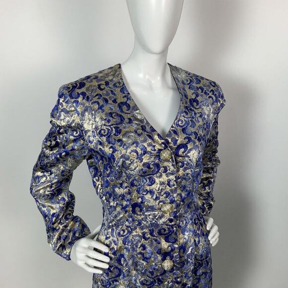 Mary McFadden MMF Collection Brocade Blue and Gold Jacket. Size 10 - Picture 2 of 7
